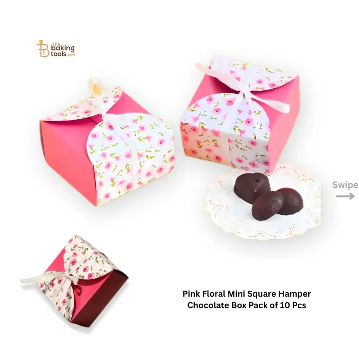 Pink Floral Mini Square Hamper Chocolate Box with Lace (Pack of 10) # 1571 A - thebakingtools.com