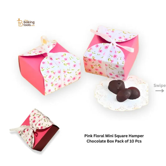 Pink Floral Mini Square Hamper Chocolate Box with Lace (Pack of 10) # 1571 A - thebakingtools.com