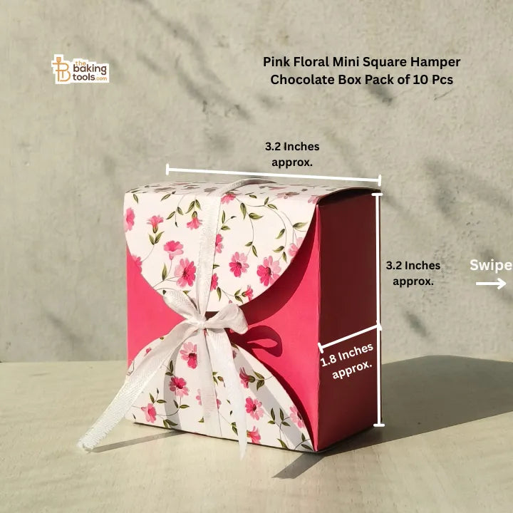 Pink Floral Mini Square Hamper Chocolate Box with Lace (Pack of 10) # 1571 A - thebakingtools.com