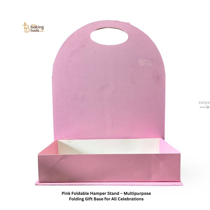 Pink foldable hamper stand on a white background