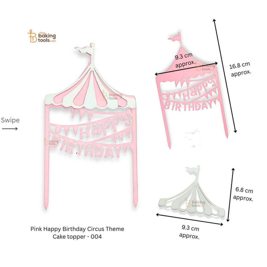 Pink Happy Birthday Circus Theme Cake topper - 004 with dimensions