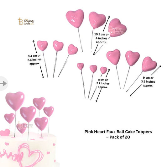 Pink Heart Faux Ball Cake Toppers – Pack of 20 Form sizes 3 inches (8 cm)  to (4 inches (10.2 cm)