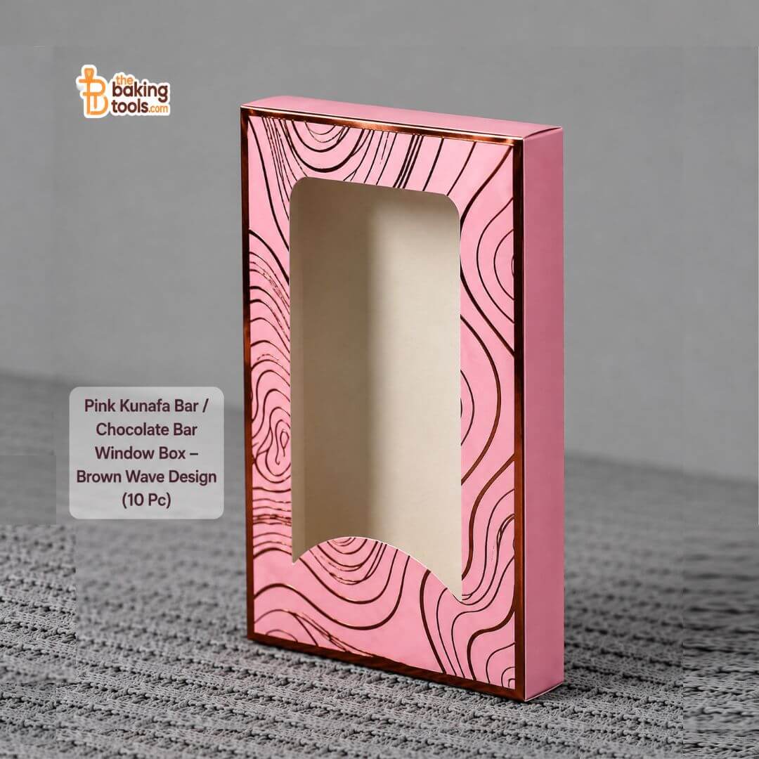 Pink Kunafa Bar / Chocolate Bar Window Box – Brown Wave Design (10 Pc)