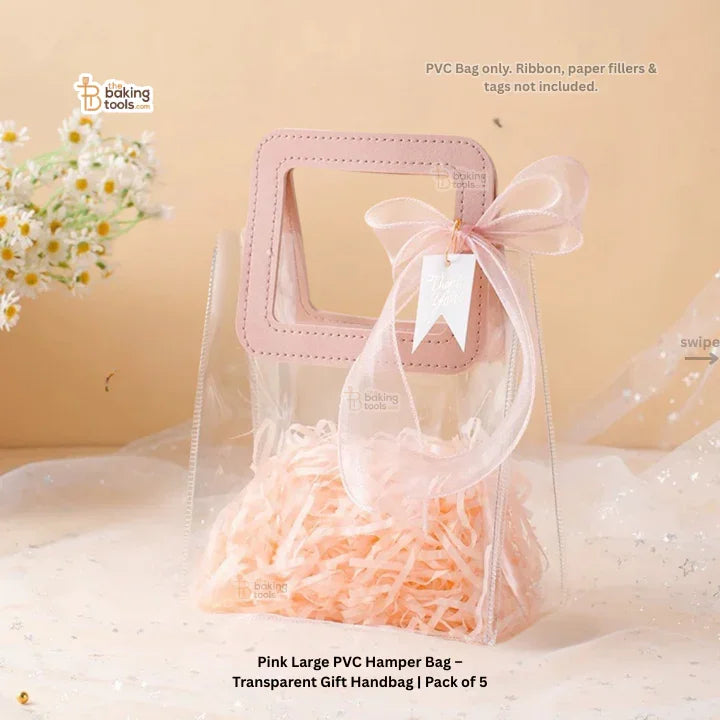 Pink Large PVC Hamper Bag – Transparent Gift Handbag | Pack of 5