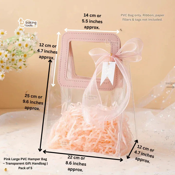 Pink Large PVC Hamper Bag – Transparent Gift Handbag | Pack of 5