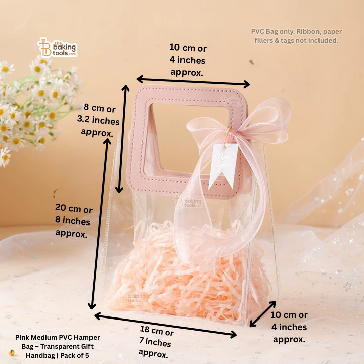 Pink Medium PVC Hamper Bag – Transparent Gift Handbag | Pack of 5