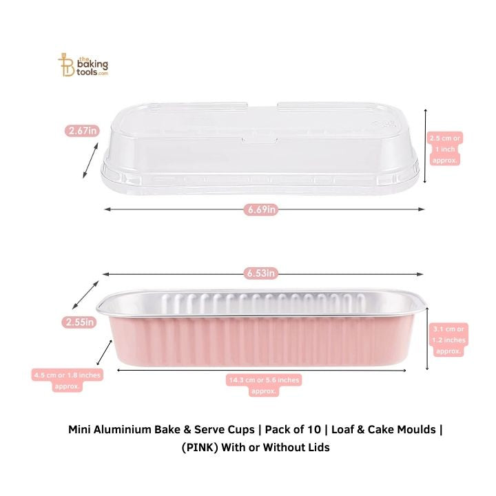 Pink Mini Aluminium Rectangle Bake & Serve Dessert & Cake Moulds, Pack of 10