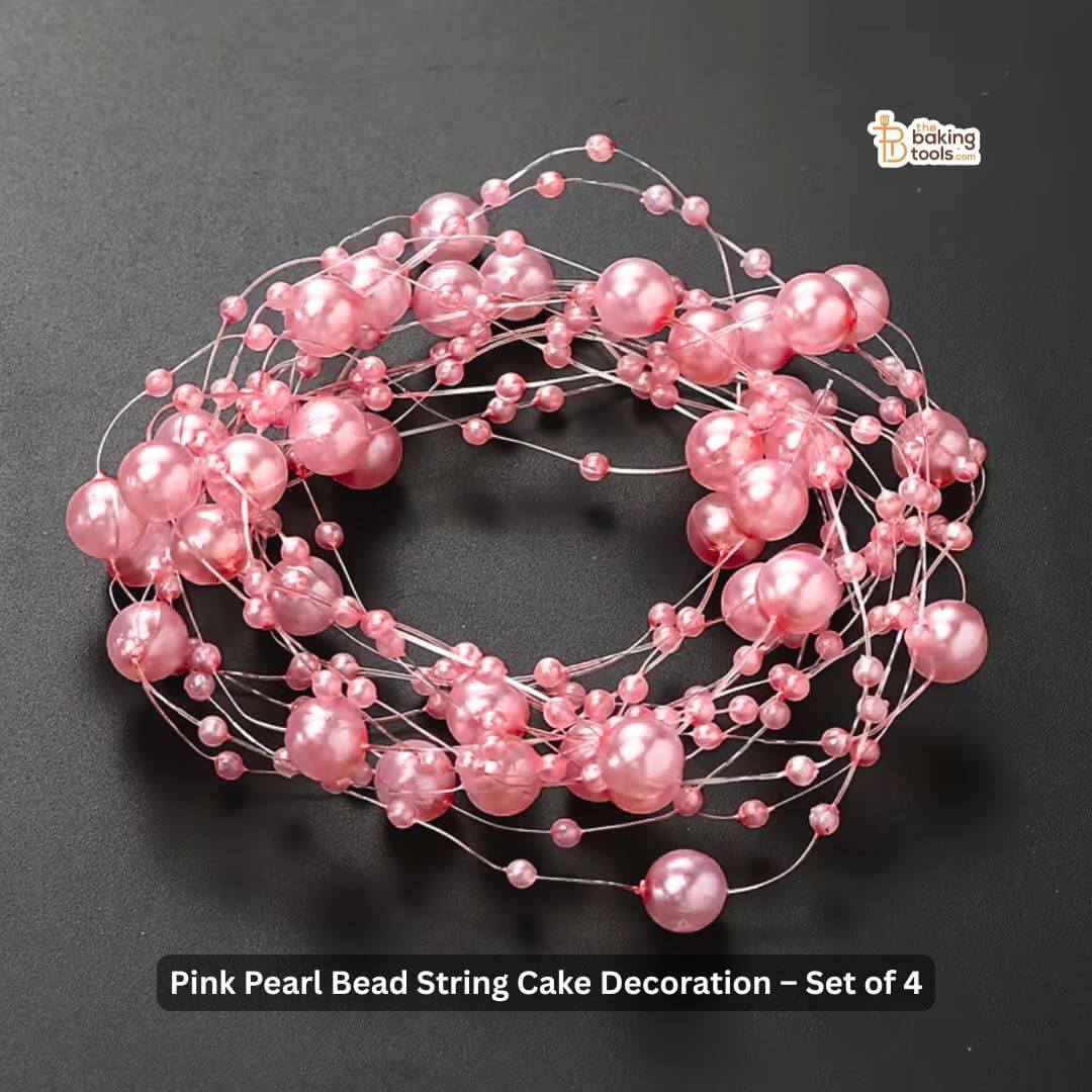 Pink Pearl Bead String Cake Decoration – Set of 4