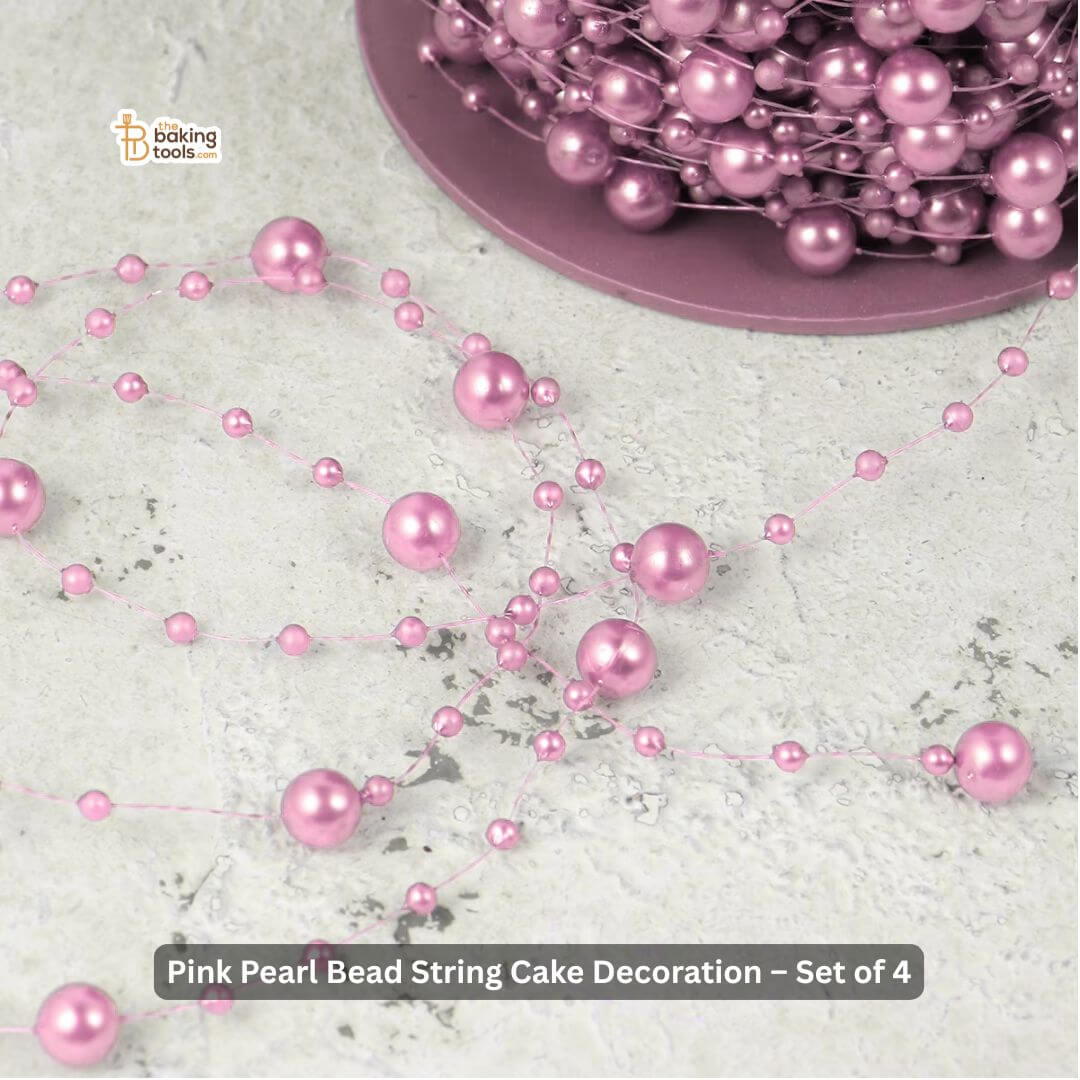 Pink Pearl Bead String Cake Decoration – Set of 4