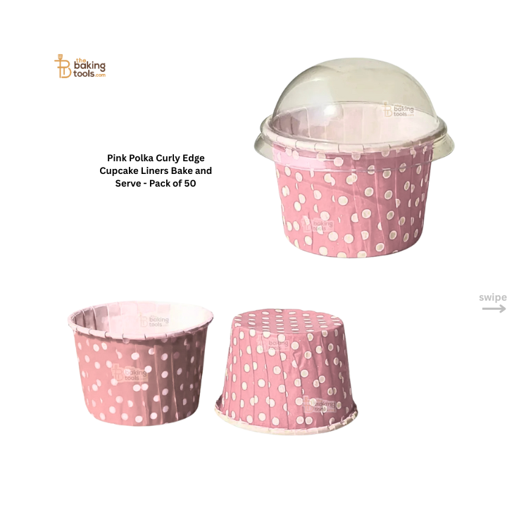 Pink Polka Dot Curly Edge Cupcake Liners Bake And Serve Muffin Cup - Pack of 50