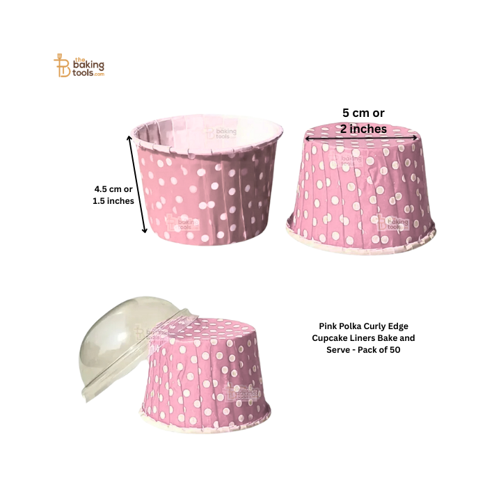 Pink Polka Dot Curly Edge Cupcake Liners Bake And Serve Muffin Cup - Pack of 50