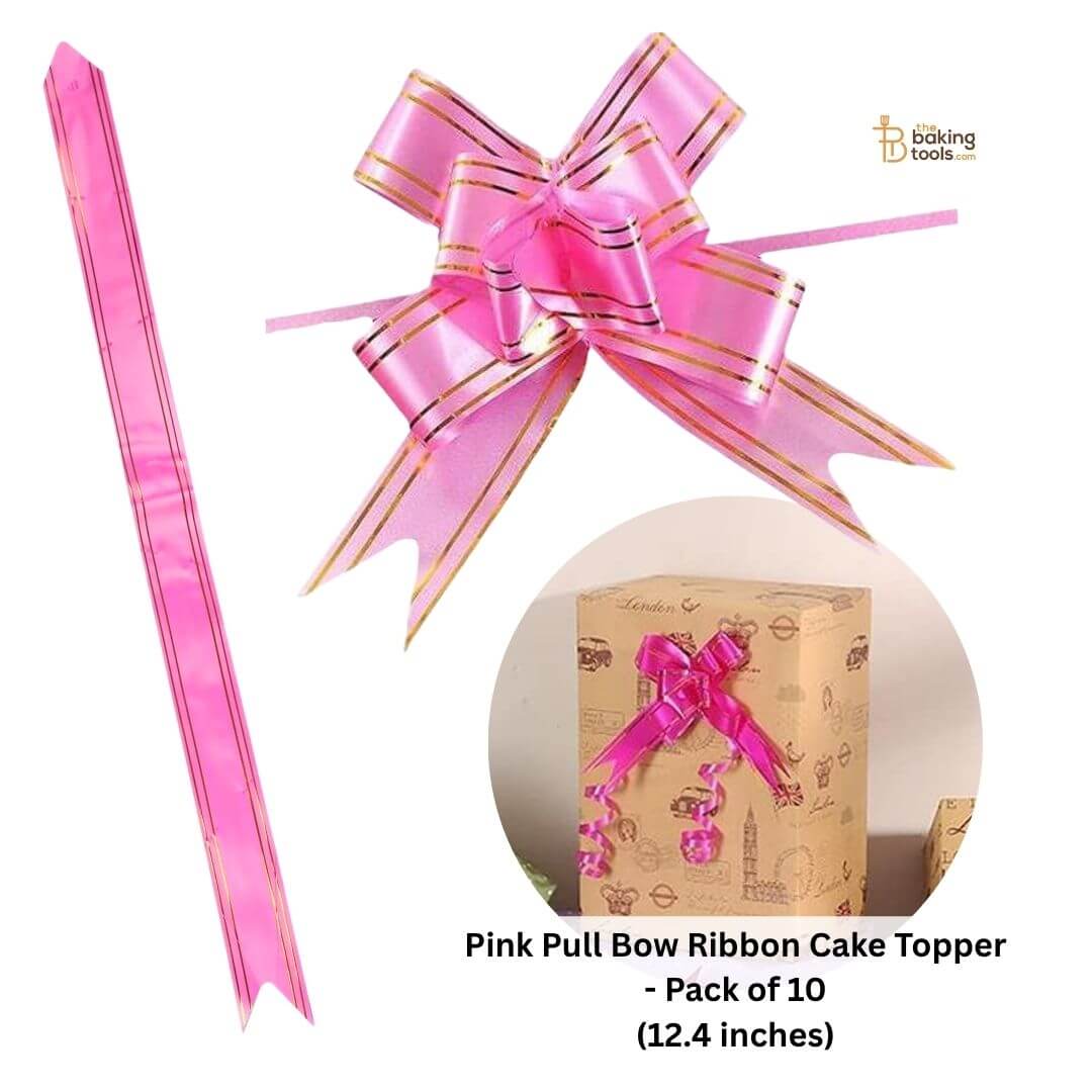 Pink Pull Bow Ribbon Cake Topper - Pack of 10 (12.4 inches) - 18 No.