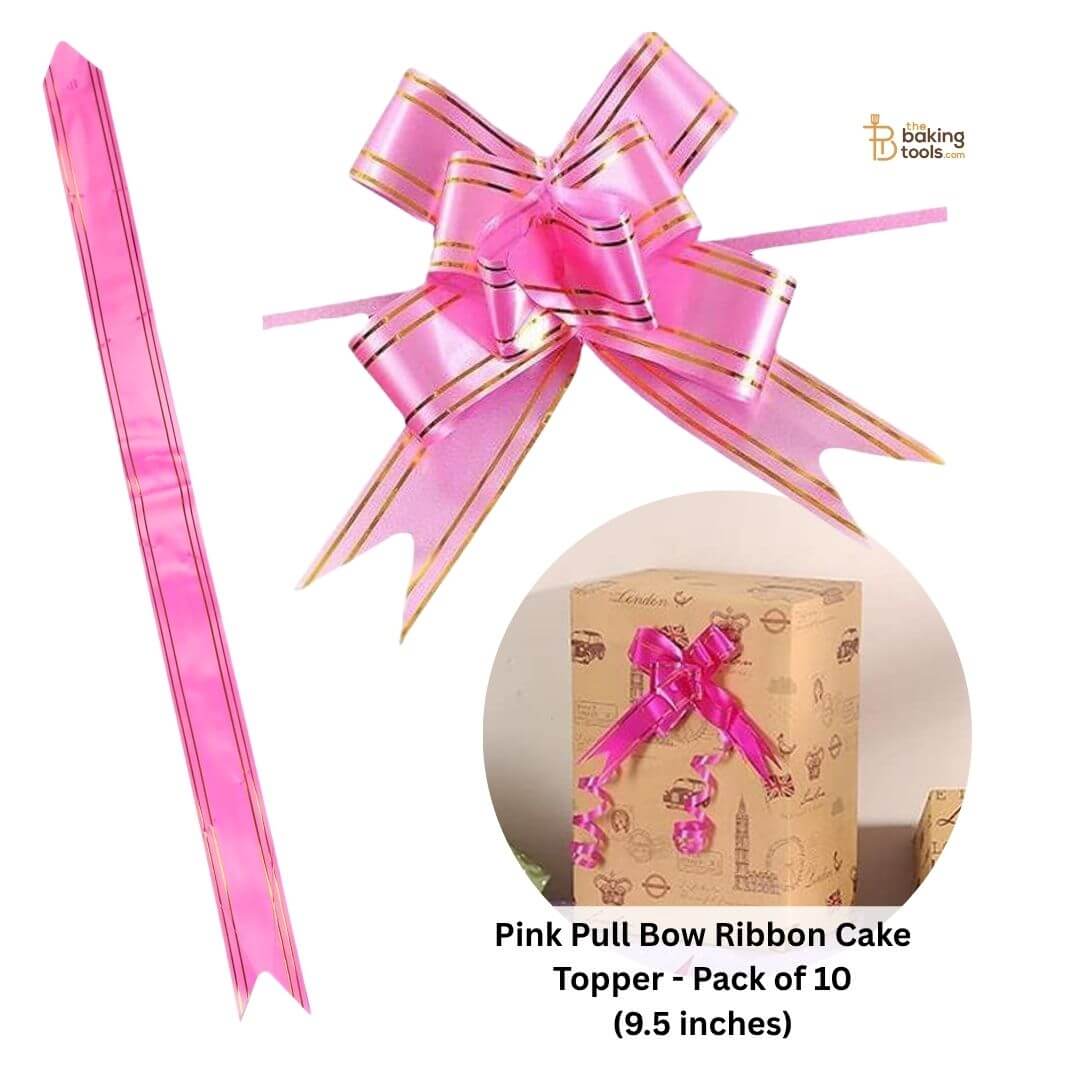 Pink Pull Bow Ribbon Cake Topper - Pack of 10 (9.5 inches) - 15 No.
