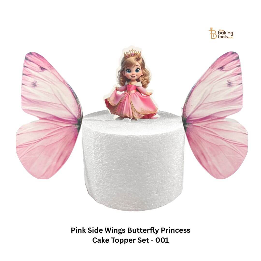 Pink Side Wings Butterfly Princess Cake Topper Set - 001