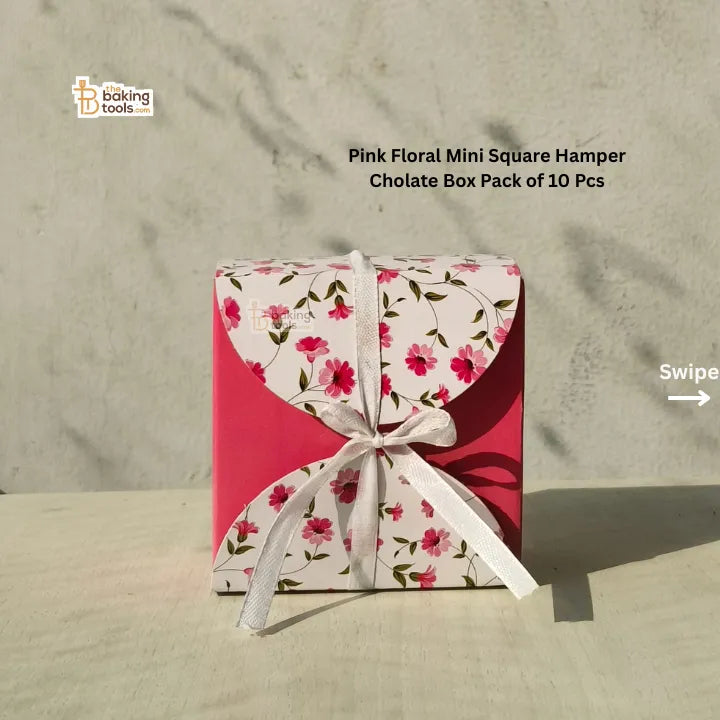Pink Floral Mini Square Hamper Chocolate Box with Lace (Pack of 10) # 1571 A - thebakingtools.com
