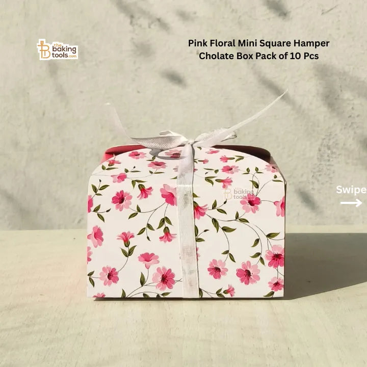 Pink Floral Mini Square Hamper Chocolate Box with Lace (Pack of 10) # 1571 A - thebakingtools.com