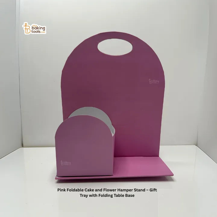 Pink Foldable Cake and Flower Hamper Stand – Gift Tray with Folding Table Base