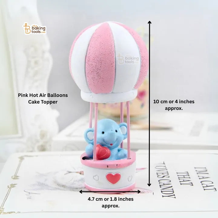 Pink Hot Air Balloon Ceramic Cake Topper with Blue Elephant – Baby Shower & Birthday Decoration