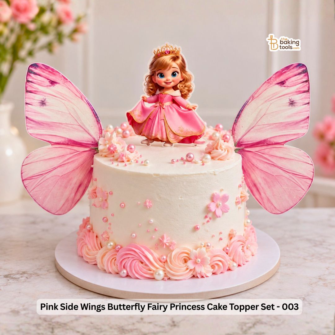 Pink Side Wings Butterfly Fairy Princess Cake Topper Set - 003