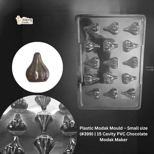 Plastic Modak Mould with 15 cavities for making chocolate modaks on a dark background.