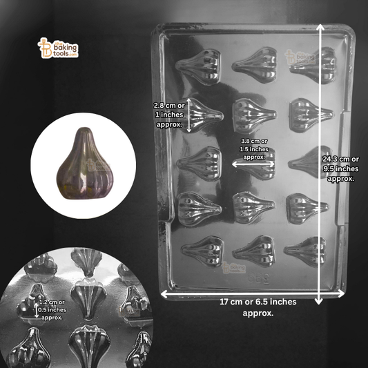 Chocolate mold with measurements on a black background