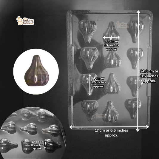 Chocolate mold with measurements on a black background