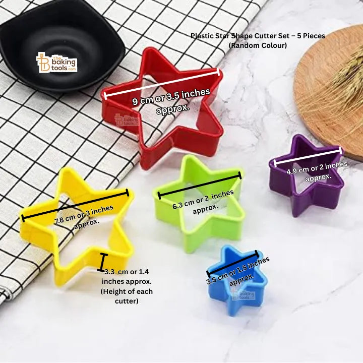 Plastic Star Shape Cutter Set – 5 Pieces (Random Colour) - thebakingtools.com