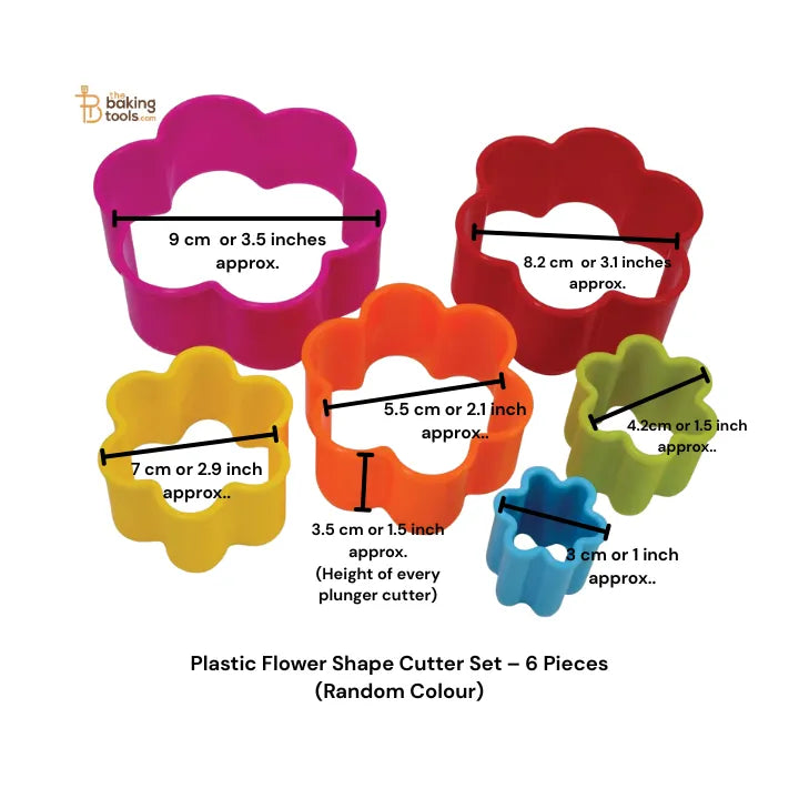Plastic Flower Shape Cutter Set – 6 Pieces (Random Colour) - thebakingtools.com