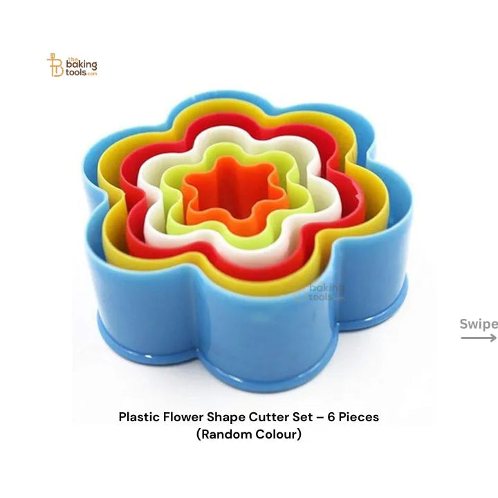 Plastic Flower Shape Cutter Set – 6 Pieces (Random Colour) - thebakingtools.com