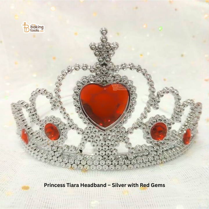 Princess Tiara Headband – Silver with Red Gems