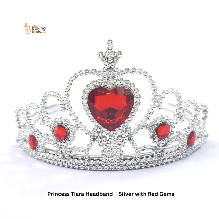 Princess Tiara Headband – Silver with Red Gems