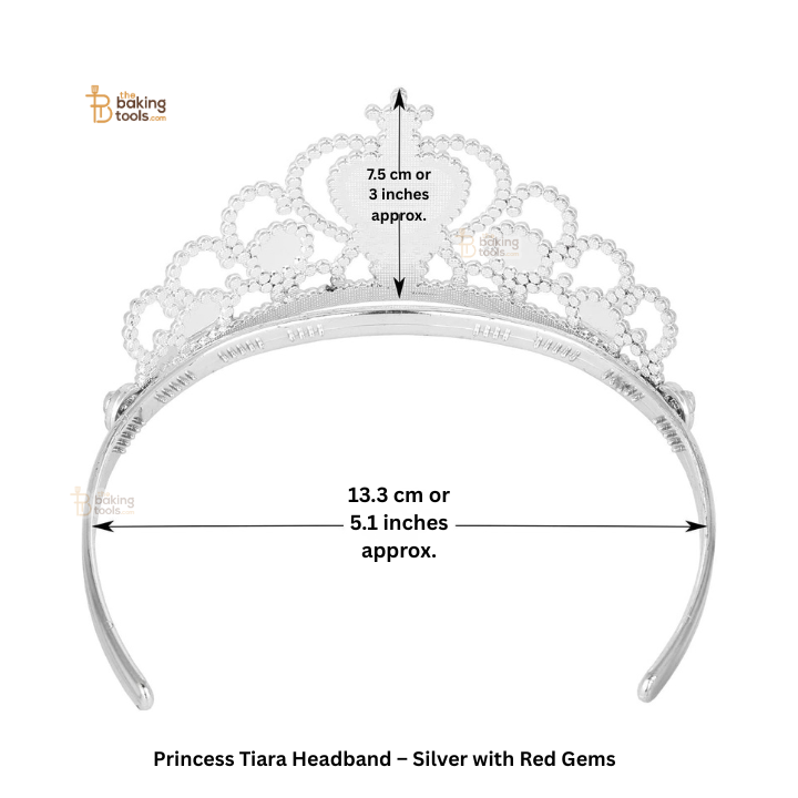 Princess Tiara Headband – Silver with Red Gems