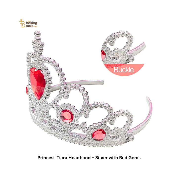 Princess Tiara Headband – Silver with Red Gems