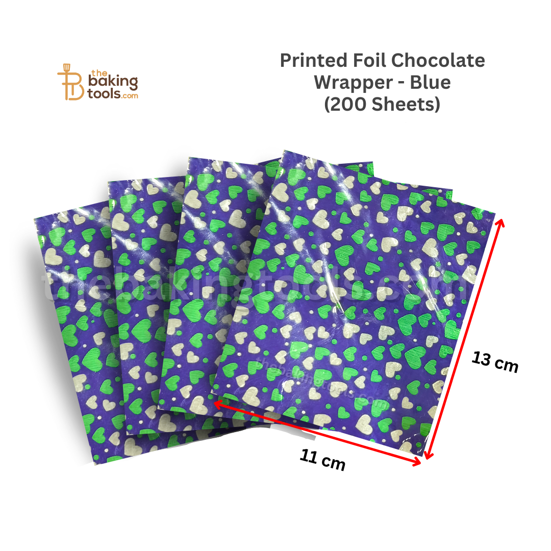 Printed Foil Chocolate Wrapper | 13 x 11 cm | Blue (Heart Design) _ the baking tools