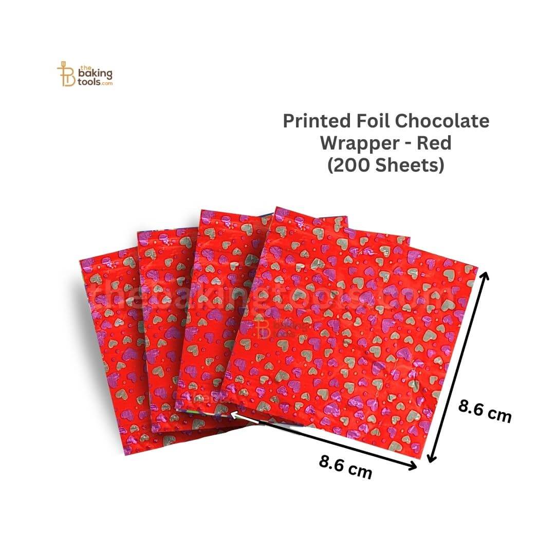 Heart Design Printed Foil Chocolate Wrapper Red, pack of 200 Sheets.