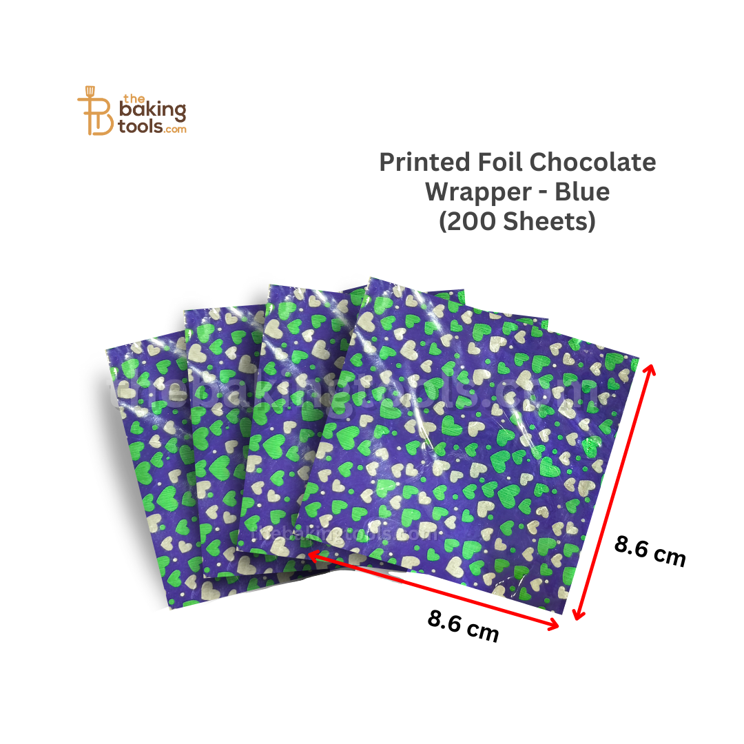 Printed Foil Chocolate Wrapper - Blue (Heart Design)_ the baking tools