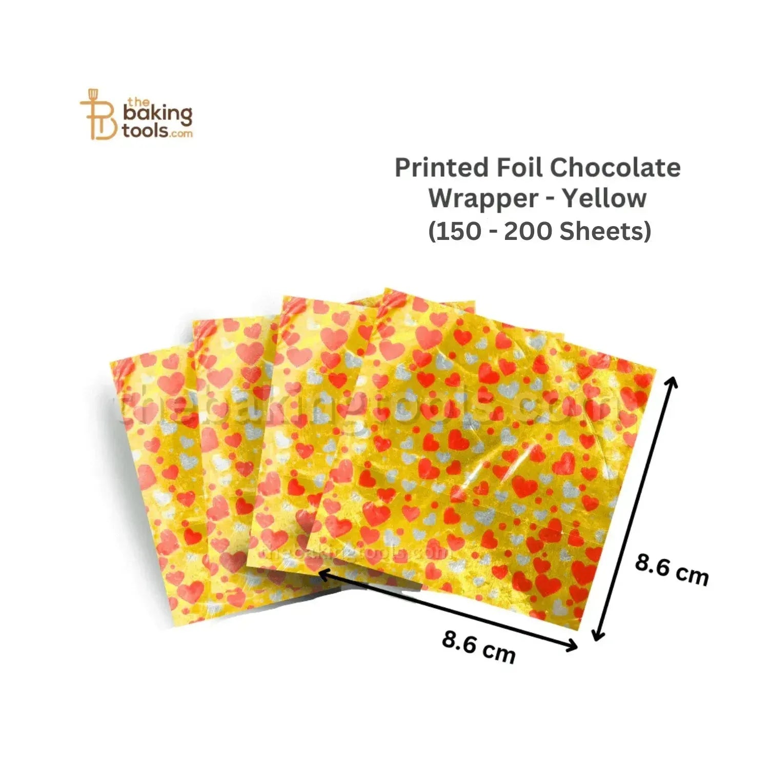 Printed Foil Chocolate Wrapper - Yellow (Heart Design) - thebakingtools.com