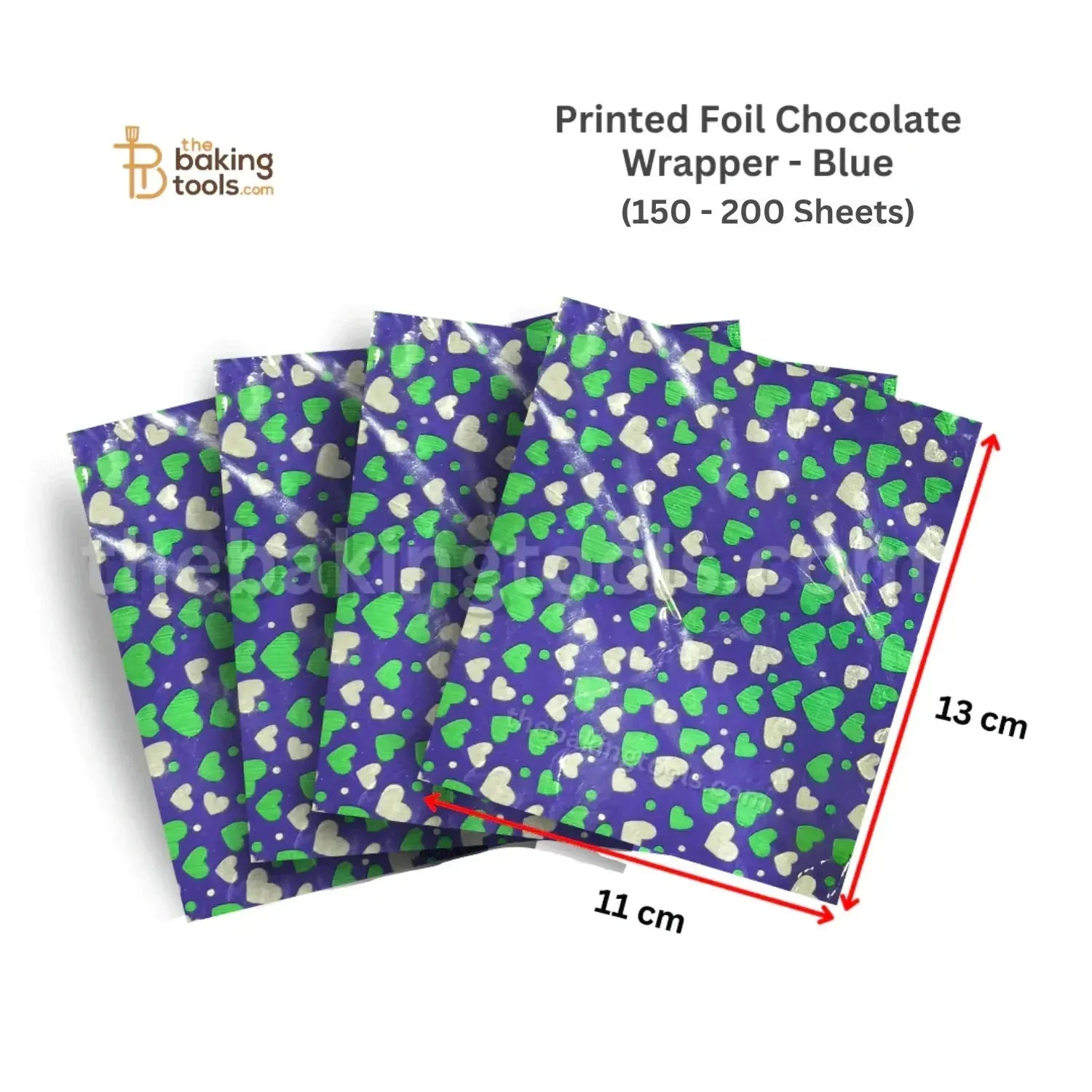 Printed Foil Chocolate Wrapper | 13 x 11 cm | Blue (Heart Design) - thebakingtools.com