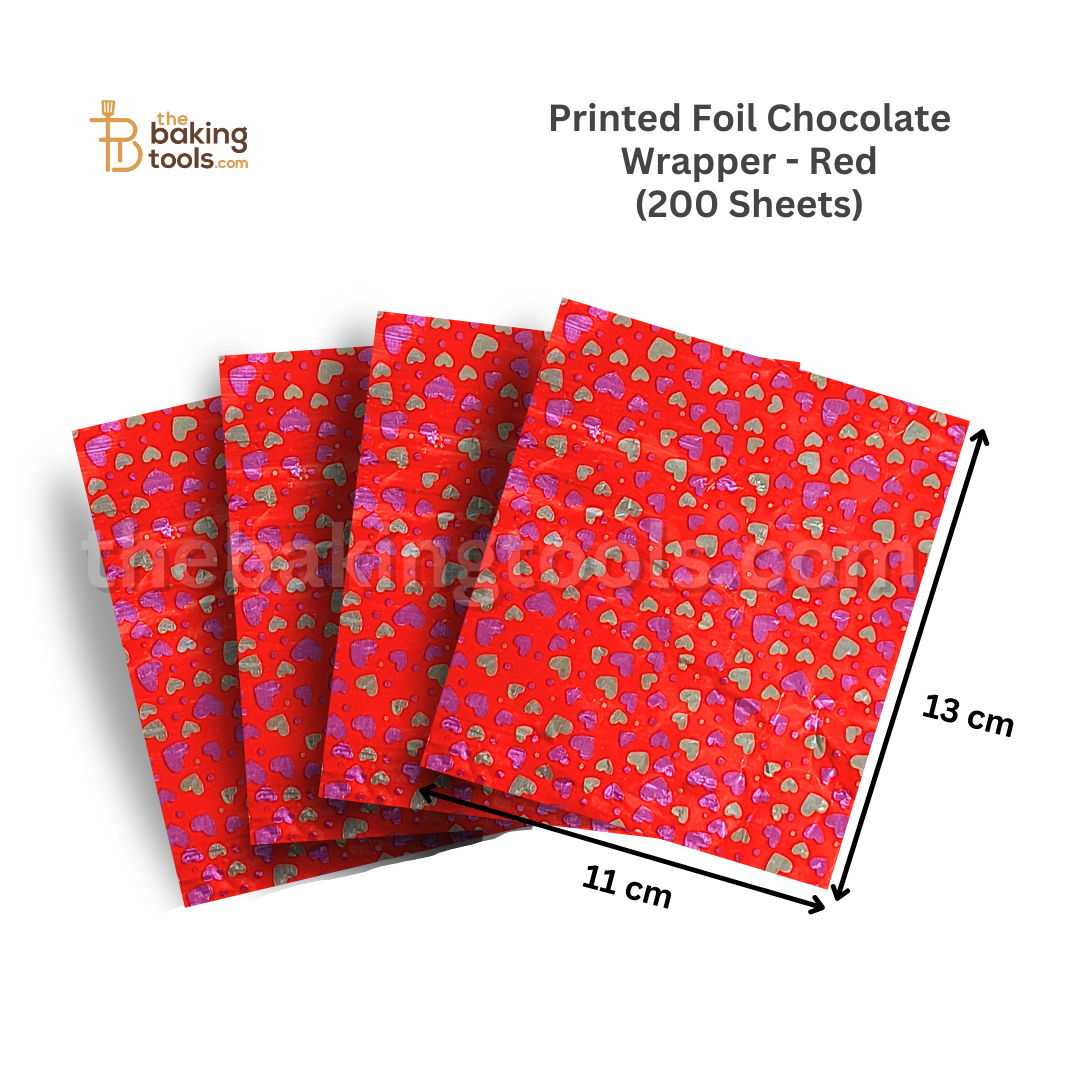 Printed Foil Chocolate Wrapper | 13 x 11 cm | Red (Heart Design) _ the baking tools