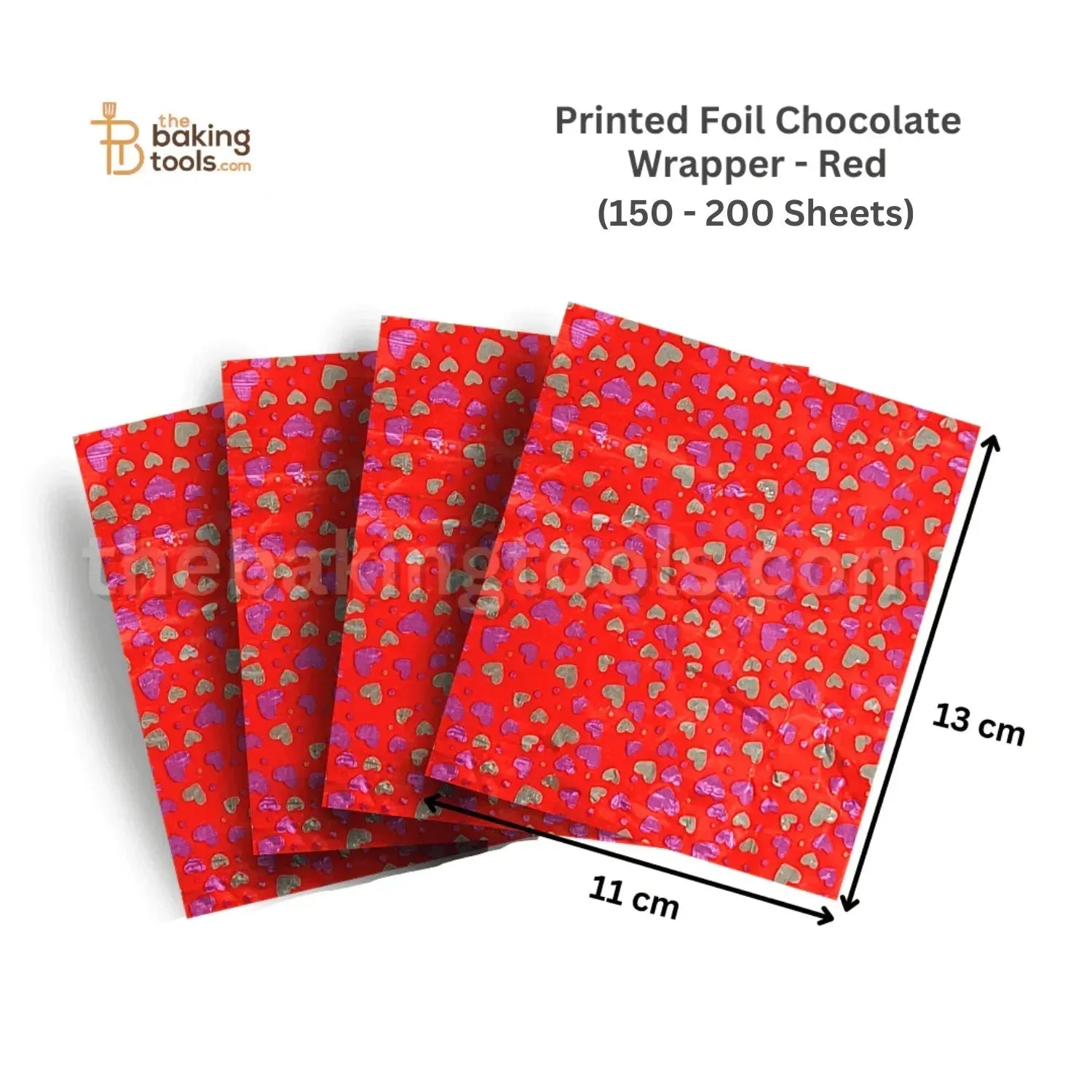 Printed Foil Chocolate Wrapper | 13 x 11 cm | Red (Heart Design) -thebakingtools.com