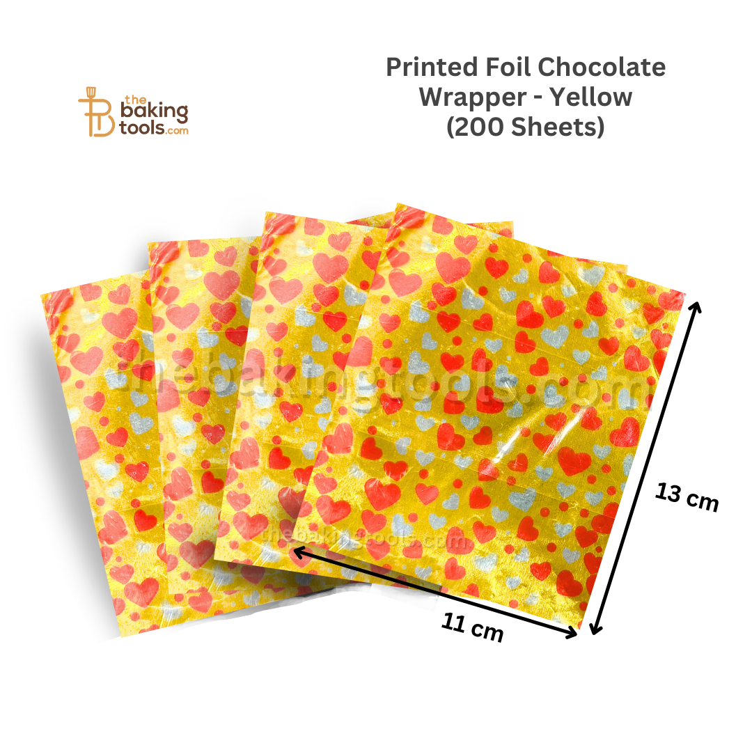 Printed Foil Chocolate Wrapper | 13 x 11 cm | Yellow (Heart Design)_ the baking tools