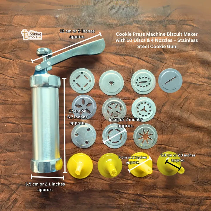 Cookie Press Machine Biscuit Maker with 10 Discs & 4 Nozzles – Stainless Steel Cookie
