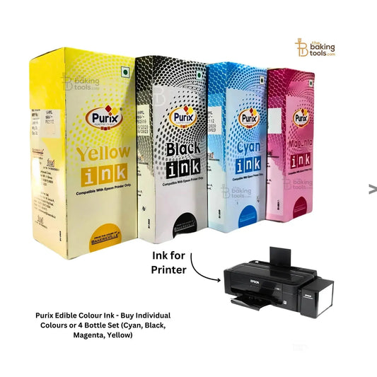 Purix Edible Colour Ink - Buy Individual Colours or 4 Bottle Set (Cyan, Black, Magenta, Yellow) - thebakingtools.com