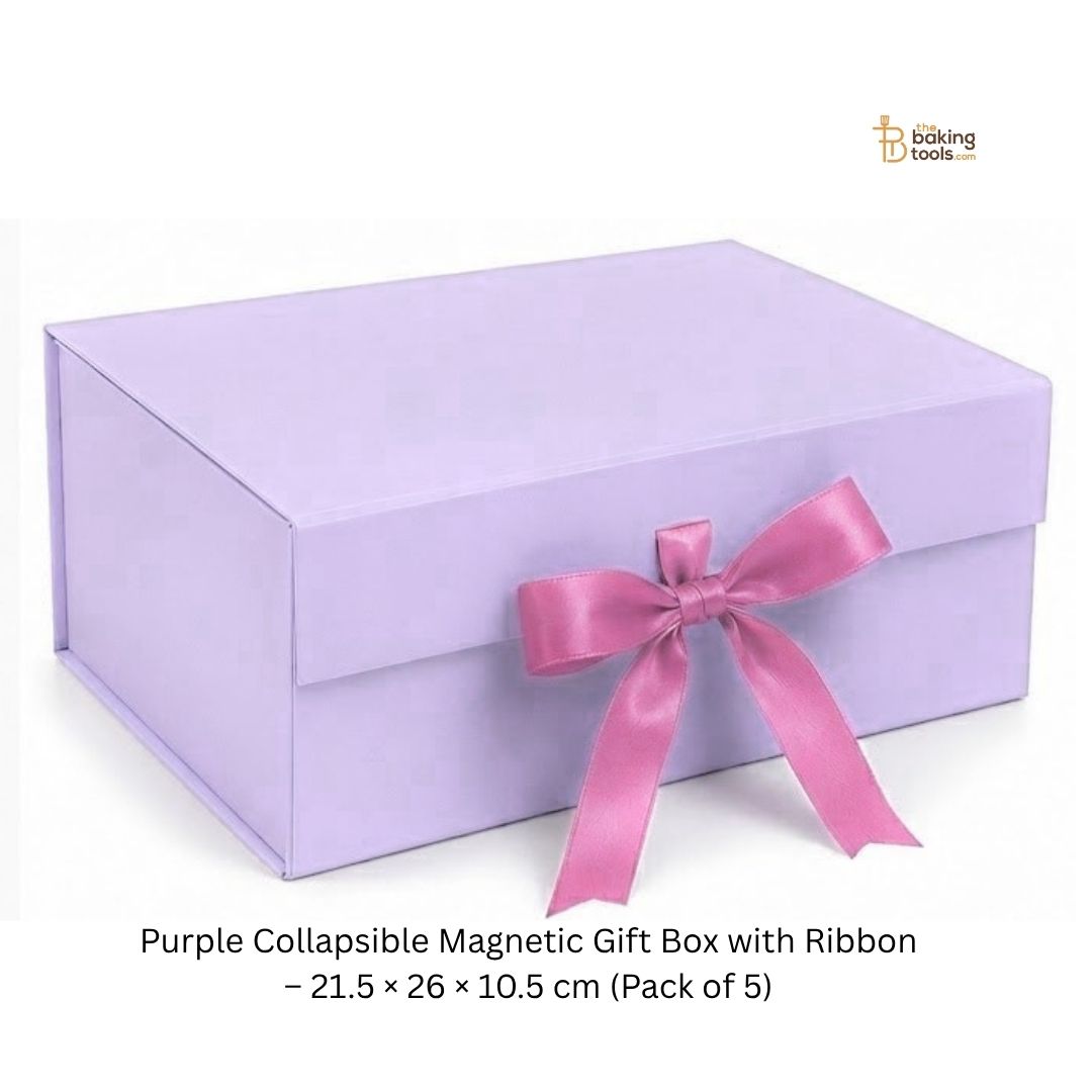Purple Collapsible Magnetic Gift Hamper Box with Ribbon – 21.5 × 26 × 10.5 cm (Pack of 5)