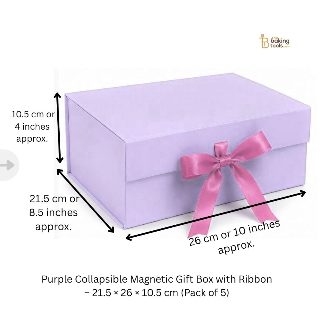 Purple Collapsible Magnetic Gift Hamper Box with Ribbon – 21.5 × 26 × 10.5 cm (Pack of 5)