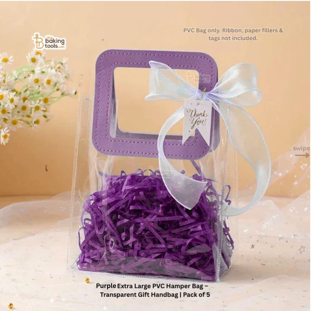 Purple Extra Large PVC Hamper Bag – Transparent Gift Handbag | Pack of 5