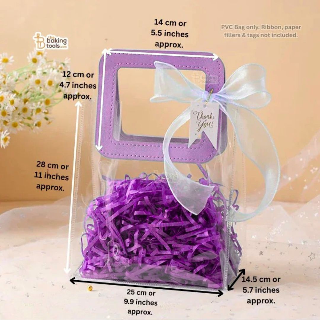 Purple Extra Large PVC Hamper Bag – Transparent Gift Handbag | Pack of 5