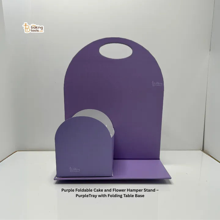 Purple Foldable Cake and Flower Hamper Stand – Gift Tray with Folding Table Base