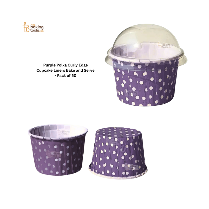 Purple Polka Dot Curly Edge Cupcake Liners Bake And Serve Muffin Cup - Pack of 50