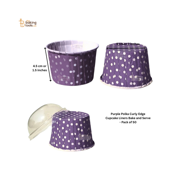 Purple Polka Dot Curly Edge Cupcake Liners Bake And Serve Muffin Cup - Pack of 50